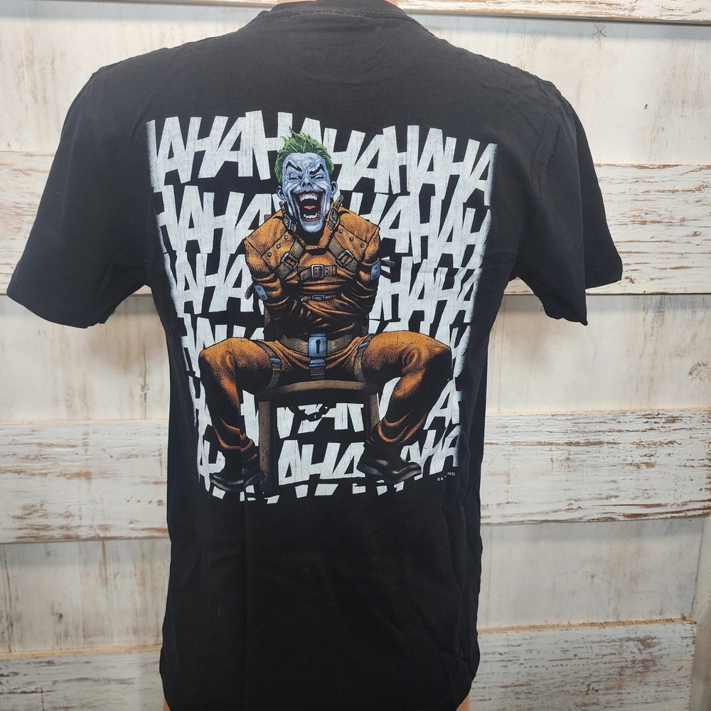 DC Comics The Joker Black Graphic T-Shirt Double Sided Arkham Asylum Mens Small - Picture 1 of 13